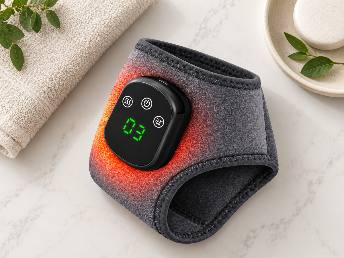 Healvo HeatPulse™ obok ręczników — widok panelu z wyświetlaczem