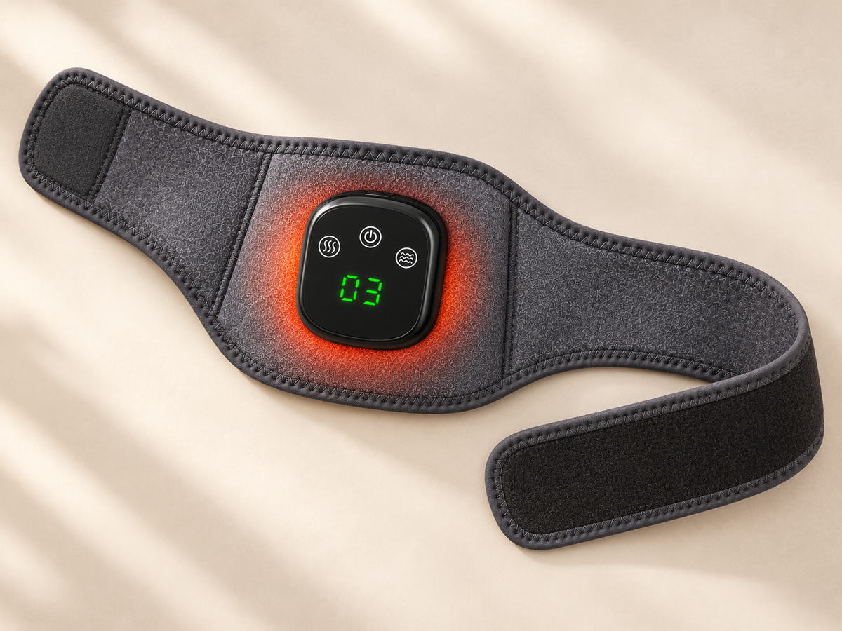 Healvo HeatPulse™ rozpięty — widoczny cały pasek z regulowanym zapięciem