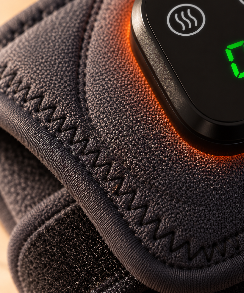 Zbliżenie na neopren i szew opaski Healvo HeatPulse™